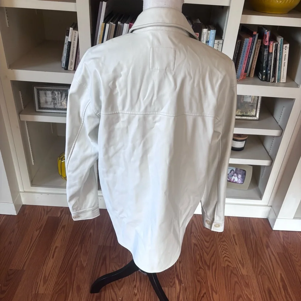 NEW Thread & Supply Cream Faux Leather Shirt Jacket‎ Shacket Sz Small Minimalist
